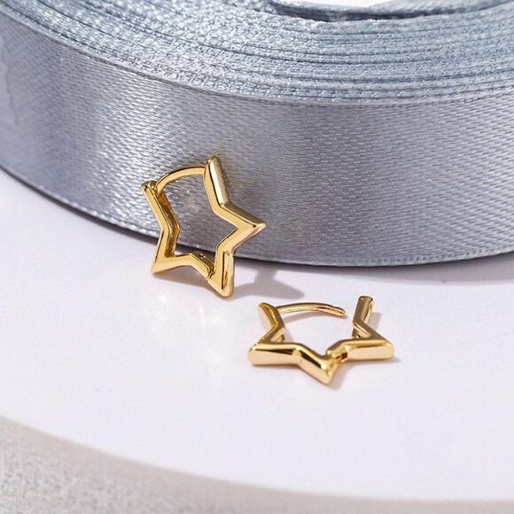 Gold Star Huggie Earrings - Picture 1 of 6